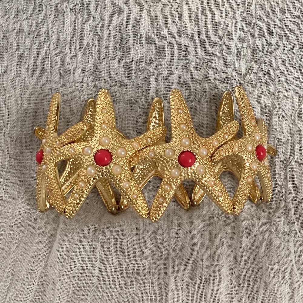 Lilly Pulitzer Gold & Coral & Pearls Starfish Stretch Bracelet